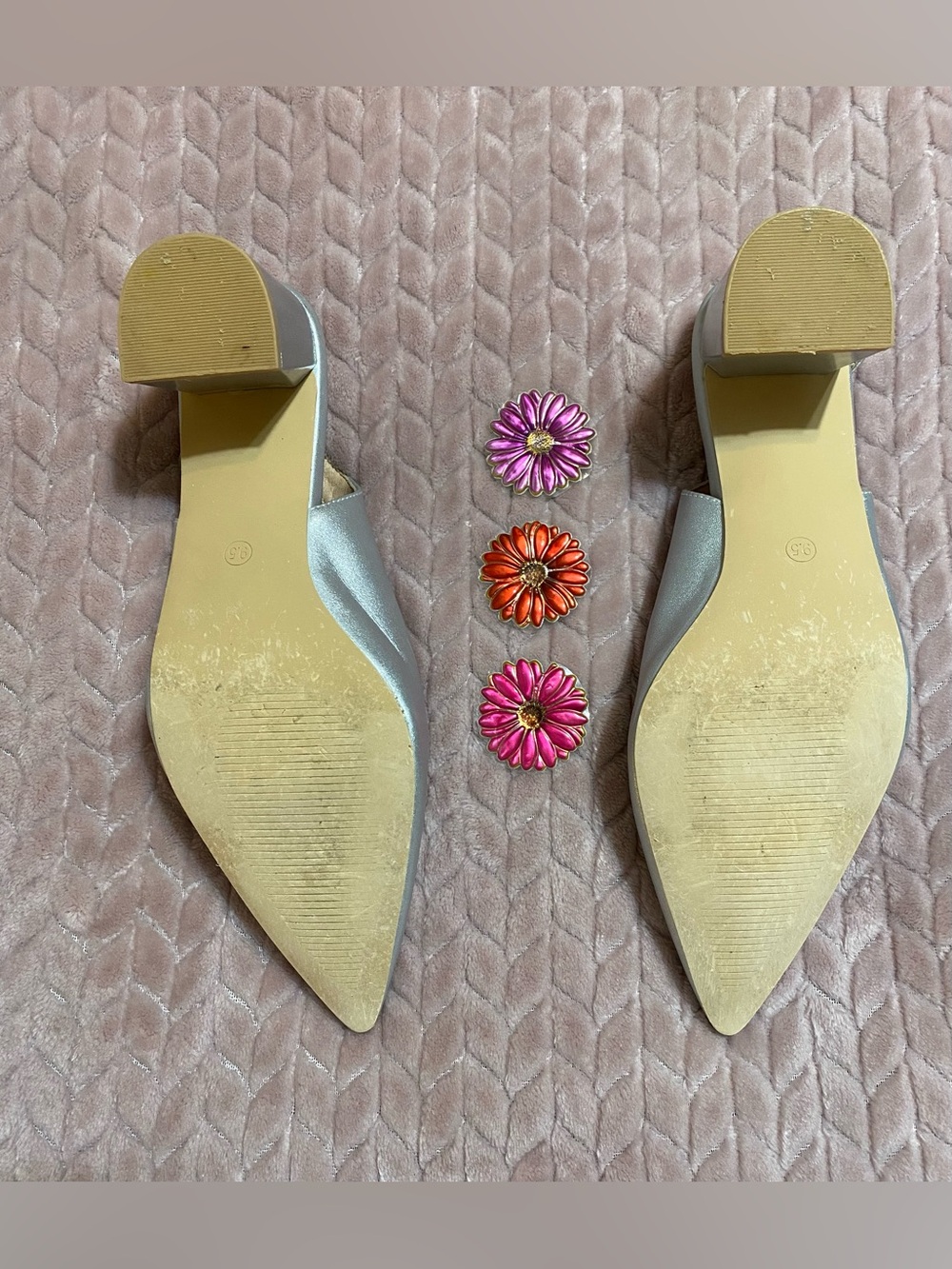 Silver Sling back Pointed-Toe Low Heel Size 9.5 Frank Mully - Picture 4 of 8